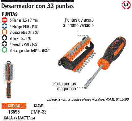 Desarmador multipunta con 33 puntas, Truper, Desarmadores Con Puntas, 13595
